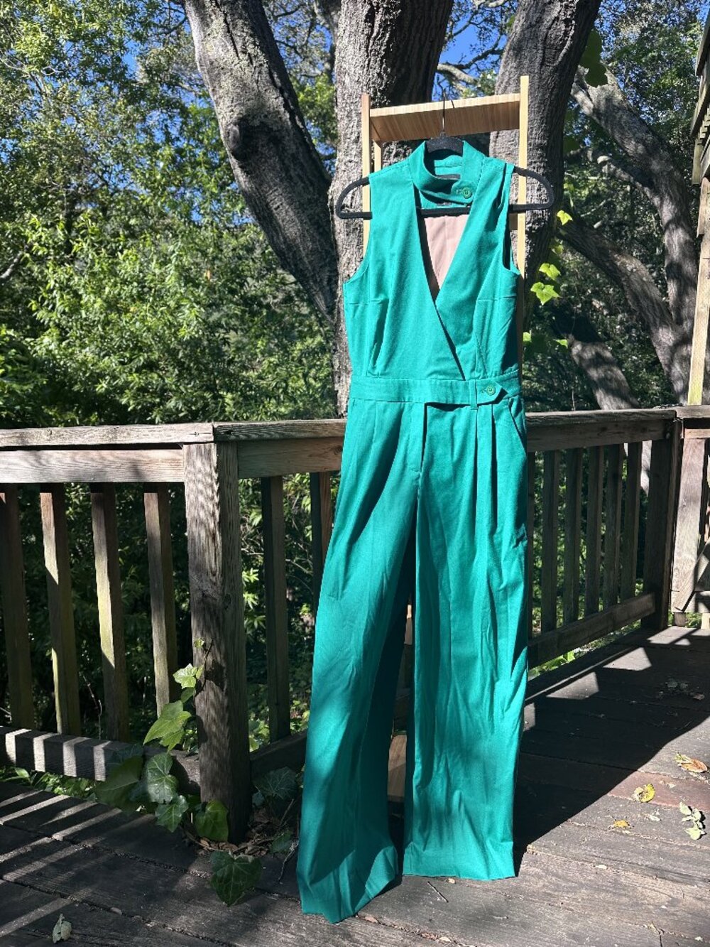 The Empower High Waisted V-Neck Jumpsuit Size 8 Jewel Green